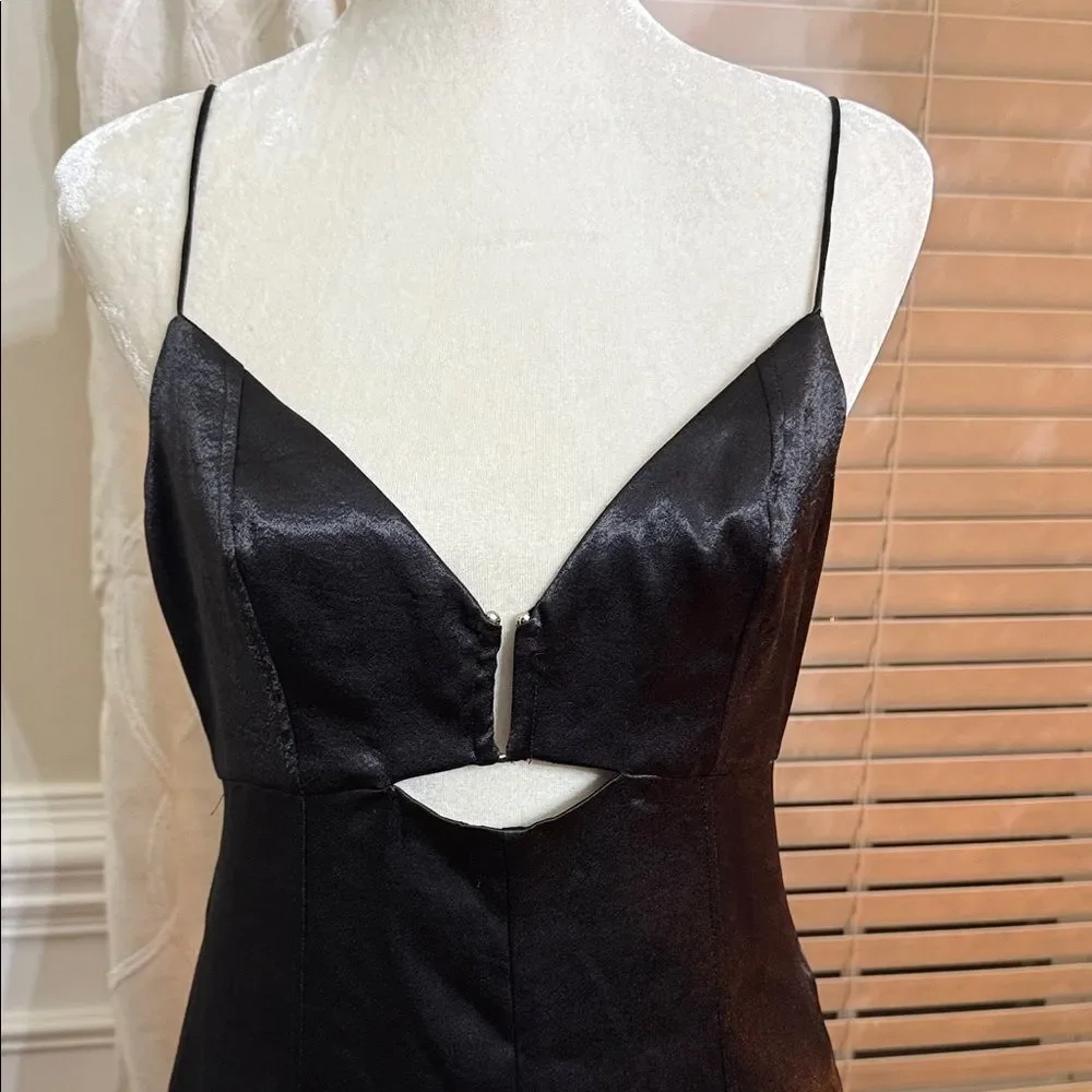 Free People Satin Cutout Jumpsuit Black Wide Leg Size 8 NWT